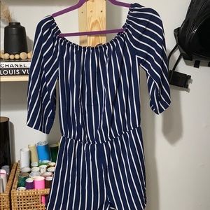 Navy striped off the shoulder romper